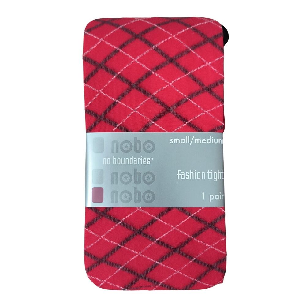 No Boundaries Fashion Tights Small/Medium S/M Red Black White Argyle Diamond NWT